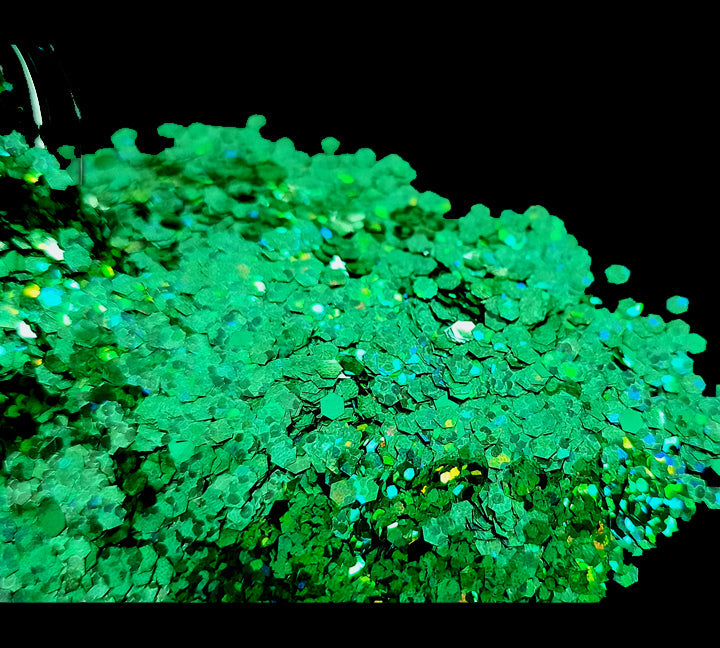 Holo Green Hexagon Chunks Glitter  - 20gms Bestow Charms