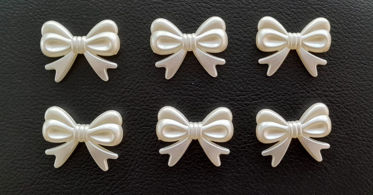 Bow Beads Plastic White Color - Set of 6