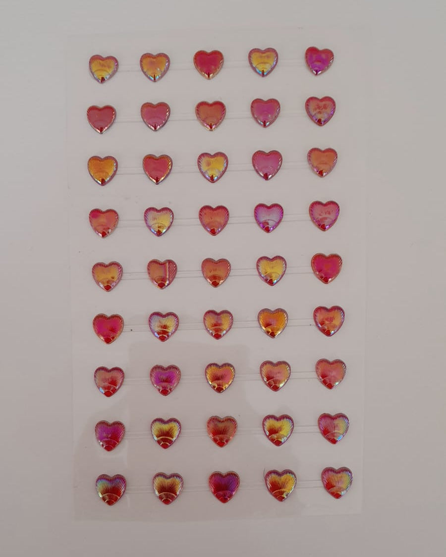 Multicolor Heart Shaped Crystal Stickers - Sheet