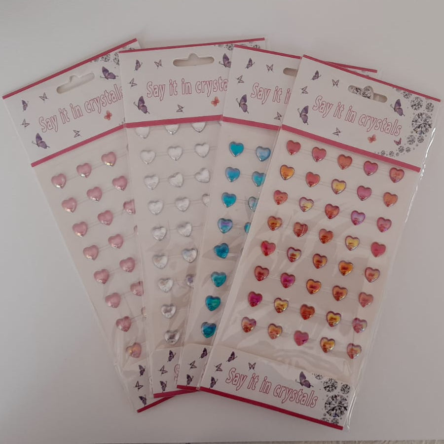 Multicolor Heart Shaped Crystal Stickers - Sheet