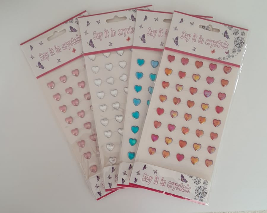 Multicolor Heart Shaped Crystal Stickers - Sheet