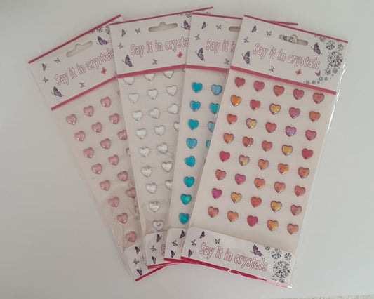 Multicolor Heart Shaped Crystal Stickers - Sheet