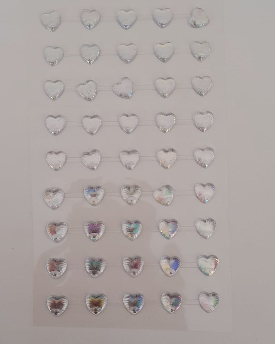 Multicolor Heart Shaped Crystal Stickers - Sheet